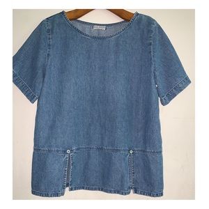 Russ Berens Malibu Blue Denim Short Sleeve Tunic Top Size S